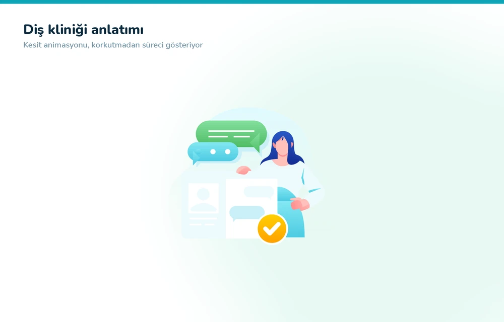 Diş kliniği tanıtım videosu için animasyon sahnesi — implant kesiti