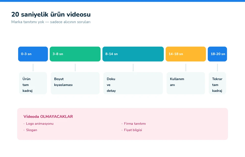 E-ticaret ürün videosu kurgu şeması — 20 saniyelik yapı